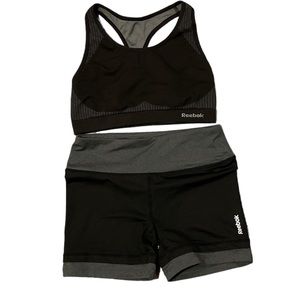 Reebok gray & black sports bra/bike shorts